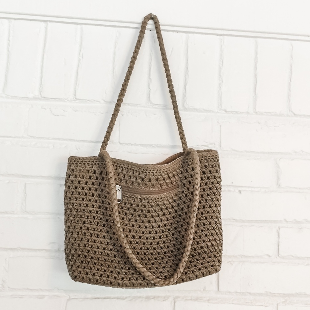 Lina Light Brown Crochet Woven Bag - Picture 3 of 7